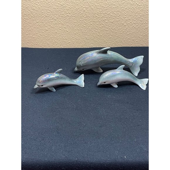 Vintage Norcrest Anthropomorphic Dolphins Opalescent Set Of 3 50's/ 60 - Picture 3 of 8